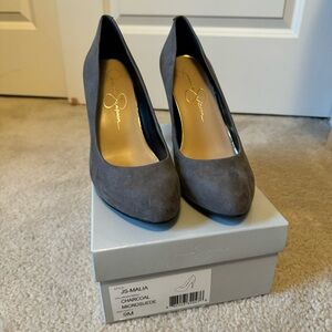 Jessica Simpson Charcoal Microsuede Malia Heels